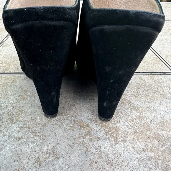 PRADA Women's Black Suede Wedge Peep / Open Toe Mule - Picture 10 of 15